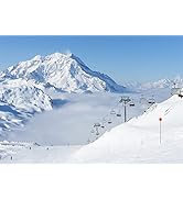 BELECO 7x5ft Fabric Winter Snow Mountains Backdrop White Snow-Covered Alps Cable Cars Ski Mountai...