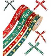 Liobelon 4 Rolls Christmas Ribbon for Gift Wrapping 5/8 In,40 Yards Red Green Holiday Christmas R...