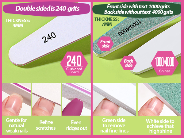 240 grits nail file and 1000/4000 grits nail buffer