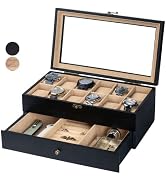 Exper City Watch Box, Watch Case for Men Women with Large Glass Lid, Wooden Watch Display Storage...
