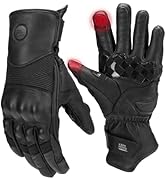KEMIMOTO Winter Leather Motorcycle Gloves for Men, Gauntlet Warm Gloves with Knuckle Protection T...