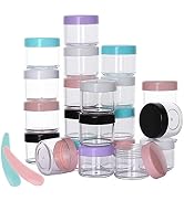 BTYMS 100 Count Sample Jars 20g Plastic Sample Container with Lids and 10 Pieces Cosmetic Spatula...