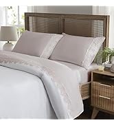 Weenmee Soft Microfiber Verona Lace Embroidery 4 Piece Sheet Set - Peach/Queen