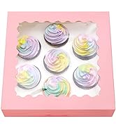 Seven Holder Cupcake Boxes with Window 30 Packs Pink Cupcake Box 9x9x3" Bakery Boxes For Cupcakes...