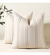 Hckot Throw Pillow Covers 20x20 Set of 2 Striped Pillow Covers Textured Linen Decorative Pillows ...