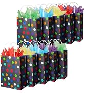 BLEWINDZ 32Pcs Small Gift Bags with Tissue - Polka Dot Black Party Gift Bags with Handles, Colorf...