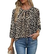 WIHOLL 3/4 Length Sleeve Womens Tops Pleated Front Crew Neck Blouses Dressy Casual Business Casua...