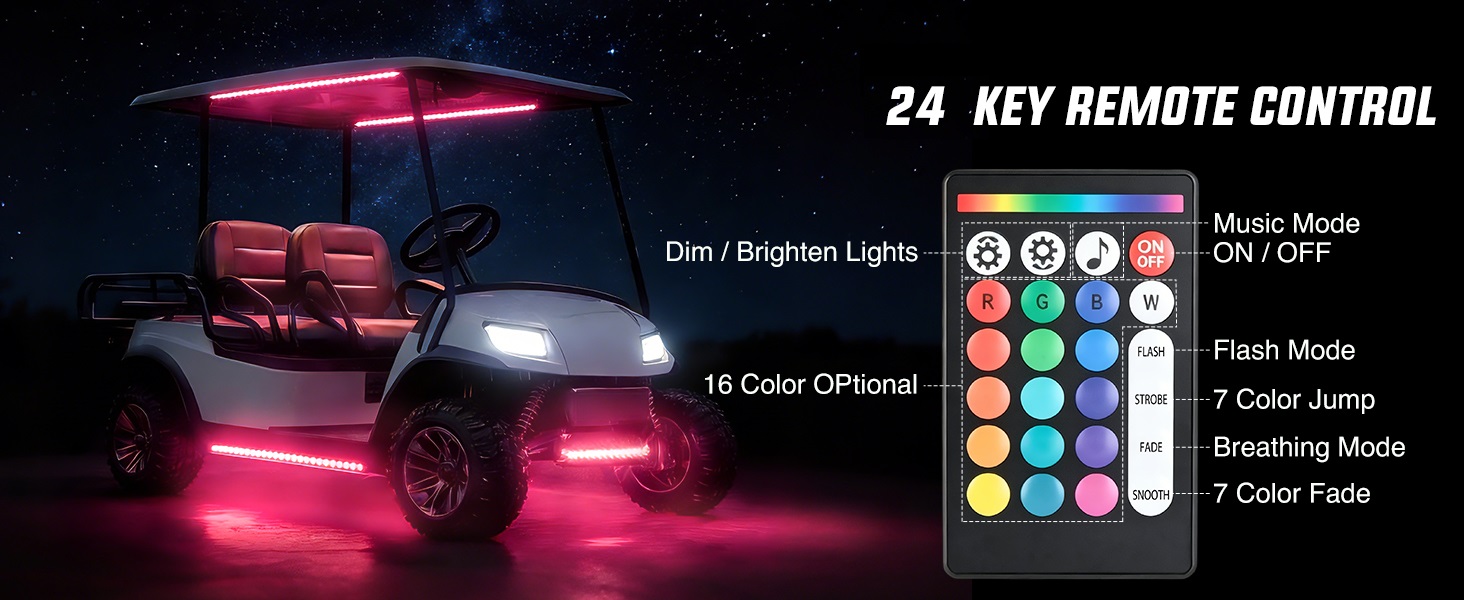 6PCS Golf Cart Underbody Lights Kit RGB Multi-Mode LED Neon Accent Lighting Lamp