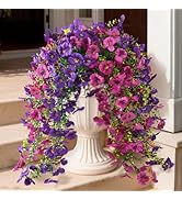 Fake Artificial Flowers for Outdoors, 4 Pcs Faux Hanging Pansy Flowers Spring Summer Decor, UV Re...