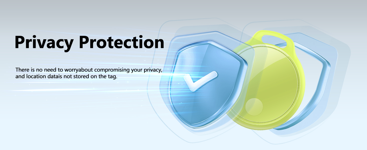 Text reads 'Privacy Protection'. Multiple abstract blue and green circular shapes or bubbles arranged against a light background, suggesting digital or technological theme.