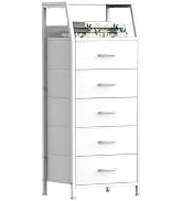 Ollieroo White Dresser for Bedroom, Storage Organizer with 5 Drawers, Vertical Fabric Storage Sta...
