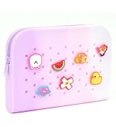 ECHSRT Cute Pencil Case for Girls,Silicone Pencil Pouch with Personality DIY Holes and 10 Charms,...