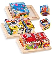 SYNARRY Wooden Puzzles for Toddlers 1-3, Farm Jungle Ocean Animals Puzzles for Toddlers 2-4, Wood...