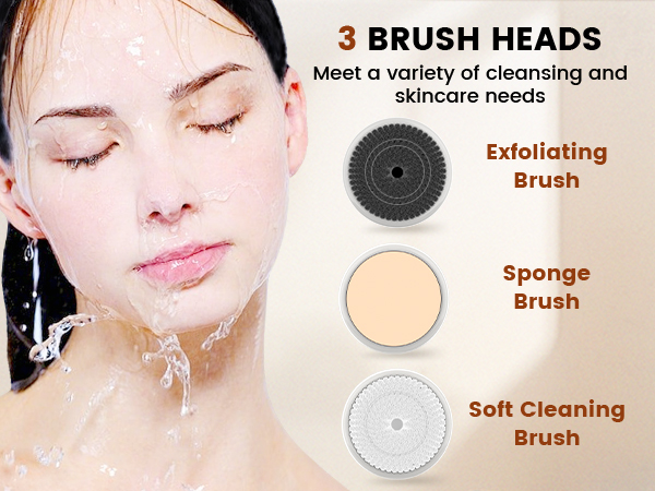 Electric facial cleansing brush with 3 brush head