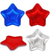 Whaline 30Pcs Patriotic Paper Plates Red Blue Sliver Star Shaped Disposable Plates July 4th Decor...