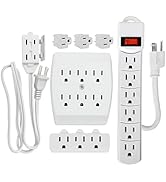 ELECTERY 7 Piece Power Value Pack Multi-Outlet Kit Set Includes 6 Outlet Power Strip, 6 Outlet Ex...