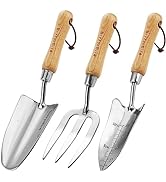 Berry&Bird Garden Tool Set- 3PCS Stainless Steel Gardening Tool Sets with Wooden Handle Trowel We...