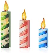 Smile Birthday Wooden Block Decor Set, Watercolor Candle Flame Striped Tiered Tray Tabletop Block...