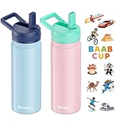baab 18oz Kids Water Bottle, Insulated Water Bottle with Straw & Stickers, 18/8 Stainless Steel V...