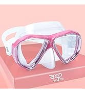 Kids Snorkel Diving Mask 180° Anti-Fog Child Swim Mask, Tempered Glass Swim Goggles with Nose Cov...