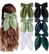 hisial 6Pcs Bow Hair Clips for Women Silky Satin Ribbon Alligator Barrettes Ponytail Holders Hair...