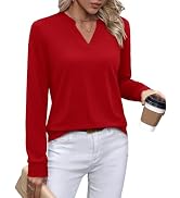 WIHOLL V Neck Business Casual Tops Fall Trendy Long Sleeve Shirts S-2XL | V Neck,Work Tops,Profes...