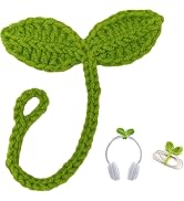 Green Crochet Leaf Sprout, Lucky Handmade Knitted Sprout Headphone Accessories, Leaf Headset Atta...