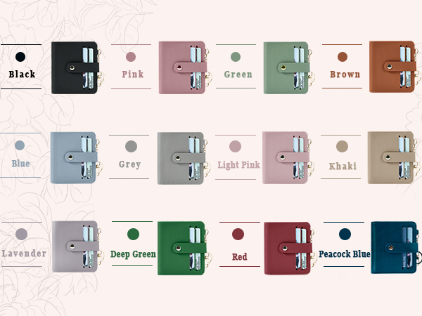 many colors: Black, Pink, Green, Brown, Blue, Grey, Light Pink, Khaki, Lavender, Red, Peacock Blue
