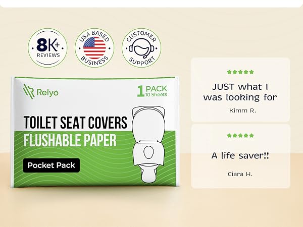 toilet seat covers, flushable paper, Relyo, travel essentials, USA made
