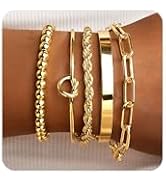 Gokeey Gold Bracelets for Women Non Tarnish, 14K Gold Plated Chunky Cuff Bracelet Gold Bangles Br...