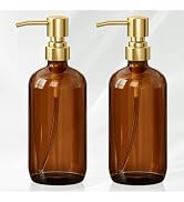 AmazerBath Amber Glass Soap Dispenser, 2 Pack Vintage Brown Bottle with Stainless Steel Pump,17 O...