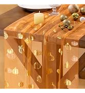 Gold Gauze Table Runner Fall Pumpkin Sheer Party Centerpiece Table Decor | Orange Sequin Glitter ...
