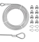1/4" Steel Cable Kit, PIUM 100 Ft 7x19 Strand Aircraft Cable with Loops, Heavy Duty Wire Rope 640...