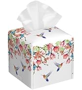 Hummingbird and Flowers Tissue Box Cover Square,Pink Floral Bird Butterfly Tissue Box Holder Wate...
