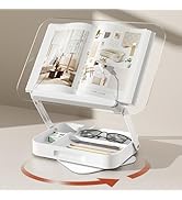 Acrylic Book Stand with Storage, Adjustable Book Holder for Reading with 360° Rotating Bases, Fol...