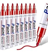 Red Paint Pen Permanent Paint Markers - 8 Oil Based Paint Pens, Medium Tip, Quick Drying and Wate...