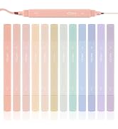 YISAN Pastel Highlighter Pens,Double Tip 12 Colors Bible Highlighter Markers no bleed,70924