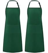 Syntus 2 Pack Adjustable Bib Apron Waterdrop Resistant with 2 Pockets Cooking Kitchen Aprons for ...