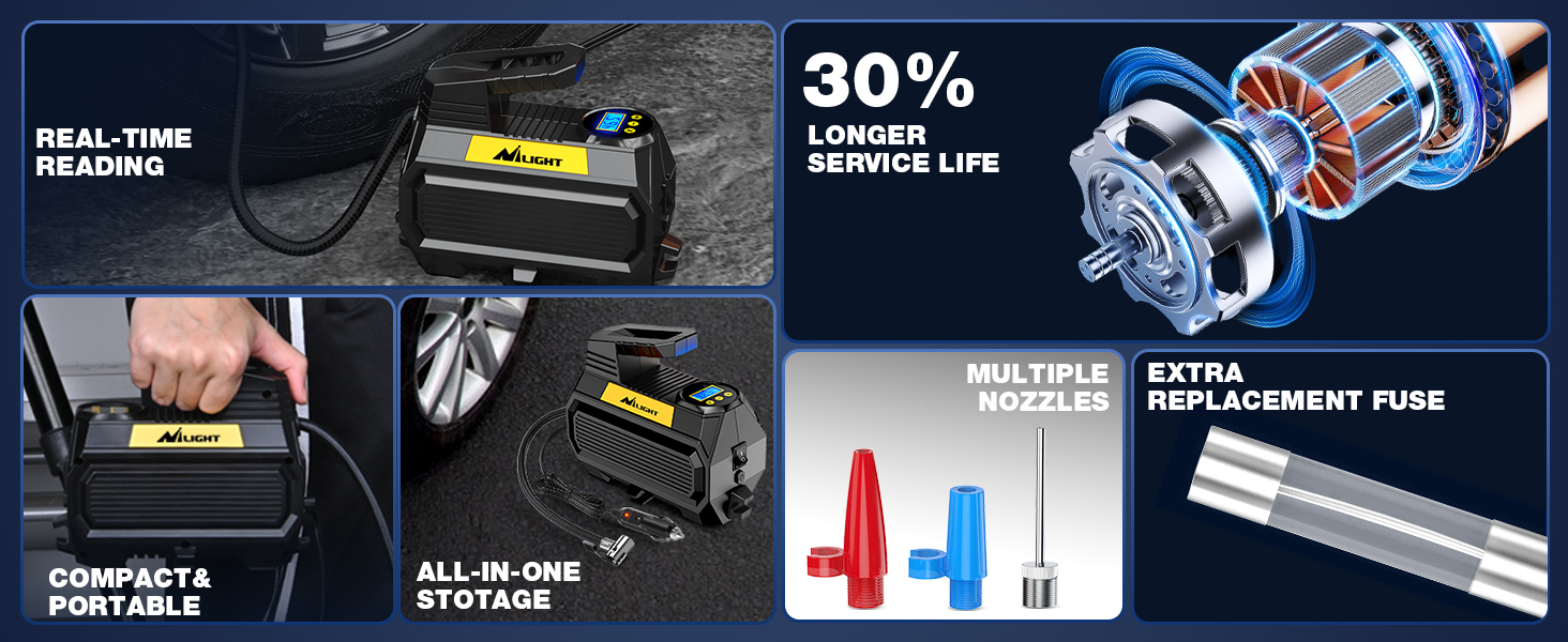 Nilight portable tire inflator with digital pressure gauge