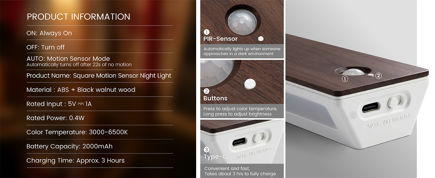 Motion Sensor Night Light, 3CCT Wireless Lights