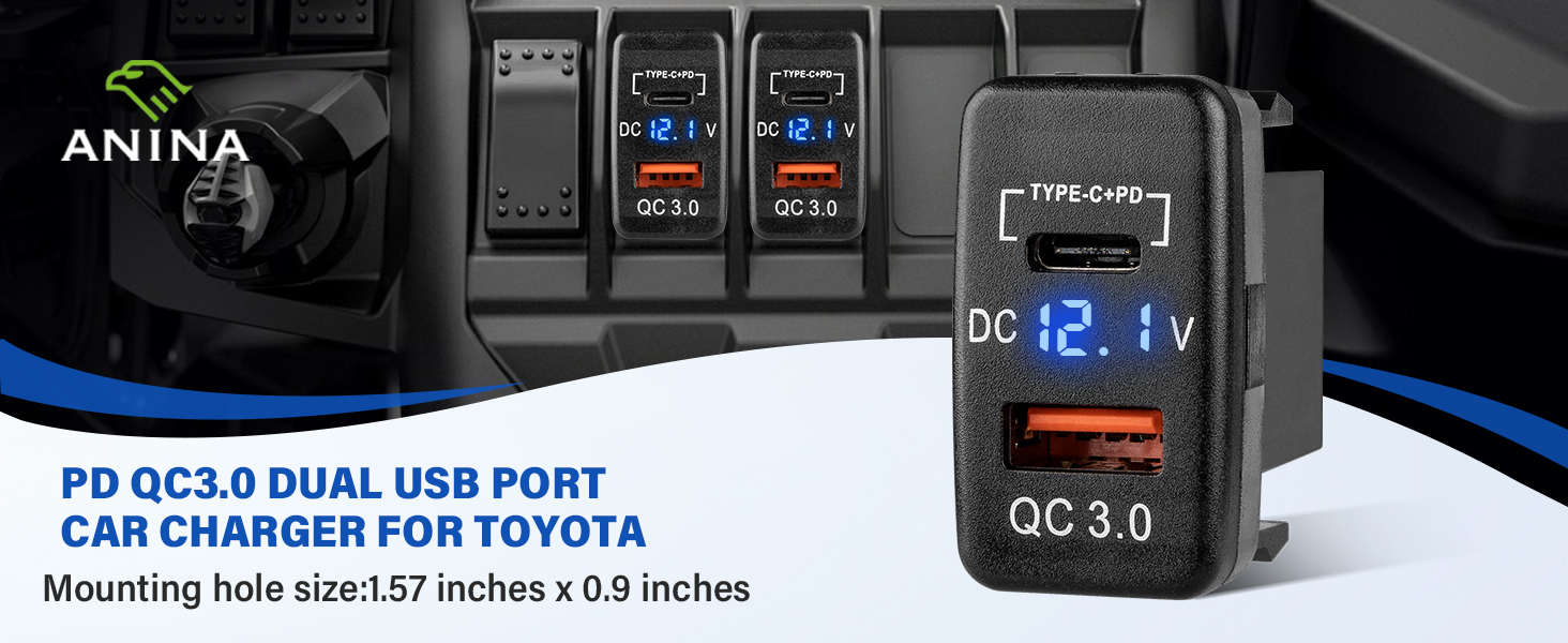 Toyota Dual USB C Port PD Quick Charge 3.0 Car Charger Power Socket