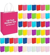 BLEWINDZ 100Pcs Paper Gift Bags with Handles, 10.6"x8.2"x4.3" Medium Party Favor Bag, Rainbow Goo...