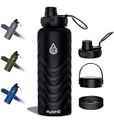 32oz Stainless Steel Insulated Water Bottle, 48H Cold & 24H Hot, Leak-Proof Wide Mouth Lids (Stra...