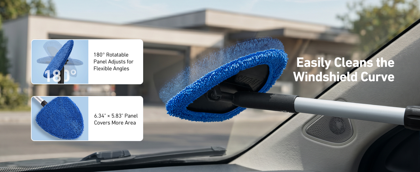 Easily cleans the windshield curve.