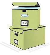 Huolewa Upgrade File Organizer Boxes with Lids, Linen Hanging Filing & Storage Box with Plastic S...