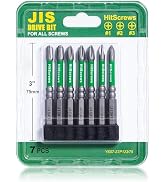 7pcs JIS Screwdriver Bit Set - 3" / 75mm - Impact Ready Japanese Cross Point Bits #1, #2, #3 - Ta...