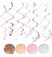 HonuGoGo Pink Hanging Swirl Decorations for Party – 42PCS Rose Gold Foil Ceiling Streamers with H...