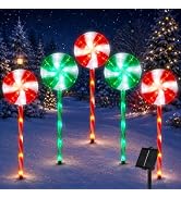 BRIGHTDECK Lollipop Solar Christmas Pathway Lights Outdoor, LED Christmas Decor with 8 Lighting M...