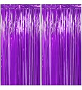 Graduation Decorations Thicken Purple Streamers 2 Pack 3.3 x 6.6 FT, Purple Foil Fringe Backdrop ...