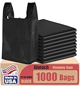 Glotoch 1000 Count Plastic T-shirt Bags Plain Black, 11.5 x 6.5 x 21" Grocery Shopping Bags with ...